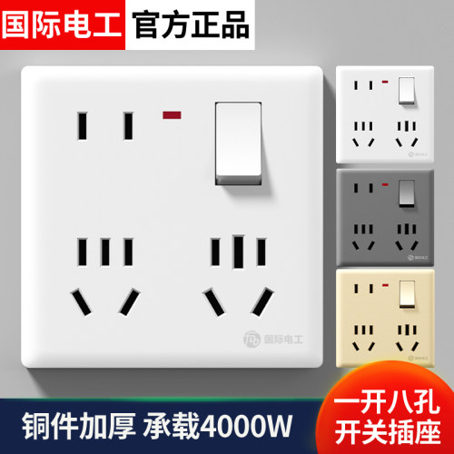86型一开12孔十二孔插座带开关