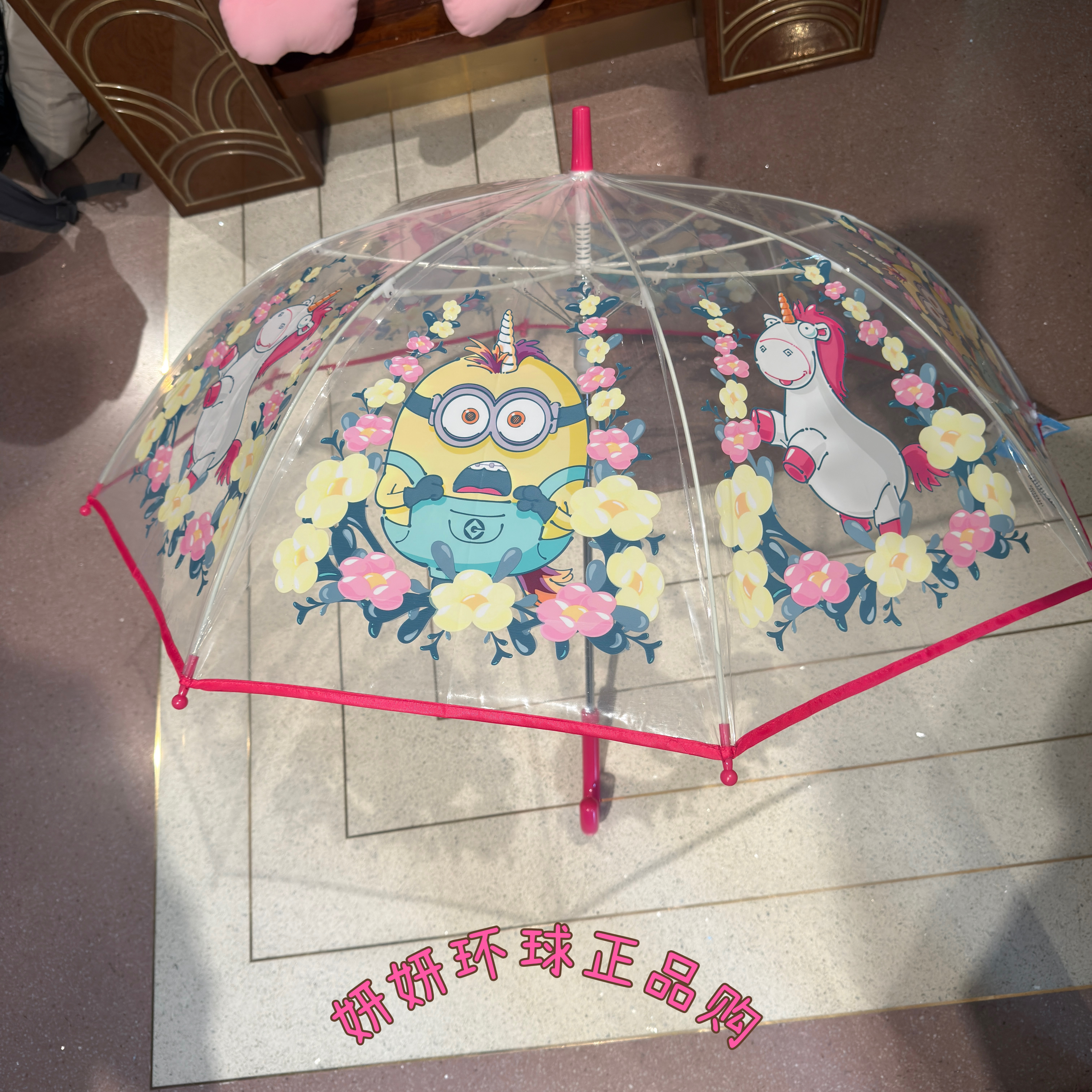 环球影城正版代购小黄人独角兽春日系列鲍勃透明雨伞长柄伞纪念品