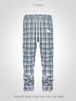 北卡蓝直筒微喇叭拉链长裤美式