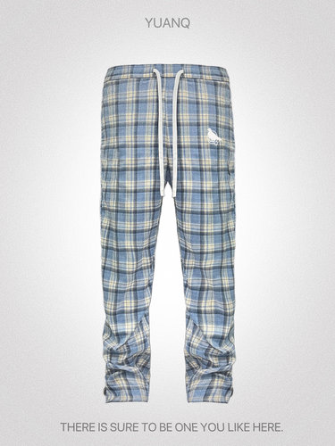 北卡蓝直筒微喇叭拉链长裤美式