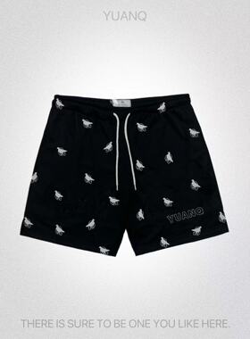 YUANQ满印LOGO美式四分裤双层网眼百搭小众原创篮球训练休闲短裤