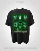 YUANQ24SS挥金如土兔女郎美式 复古重磅短袖 小众小领口宽松休闲T恤