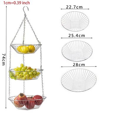 3 Tiers Hanging Fruit Basket Iron Wire Holder Rack Organizer