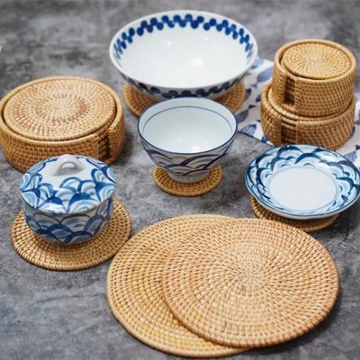 6Pcs/Set Handmade Coasters Set Insulation Mats Round Tablewa