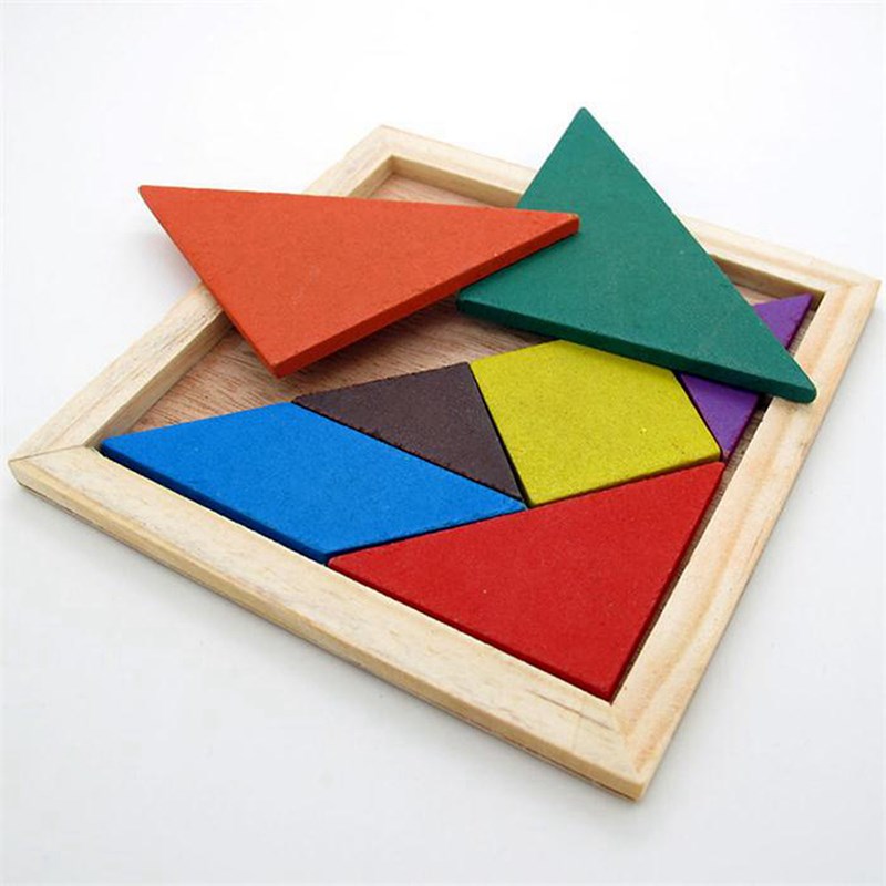 Wooden Tangram 7 Piece  Puzzle Colorful Square IQ Game Brain