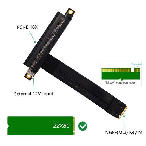 Graphics Extension Cable NVME M.2 to x16 PCIE Riser M2 to PC