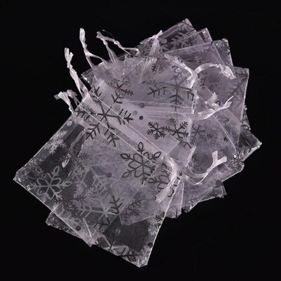 100pcs Christmas Snowflake Print White Drawable Organza Bags
