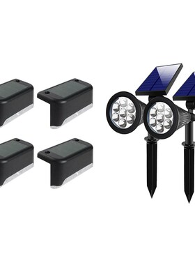 2 SETS 7 LED Solar Spotlights Outdoor Solar Lights with 4Pcs