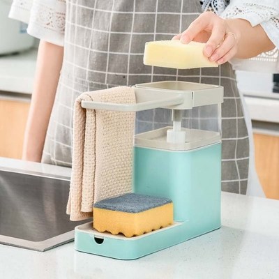 800ML Kitchen Soap Pump Dispenser Sponge Holder Cleaning Liq