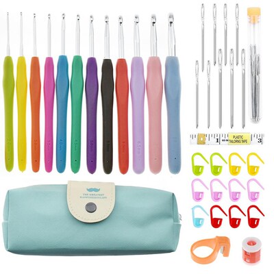 12pcs/set Soft Handle Aluminum Crochet Hooks Kit Yarn Knitti