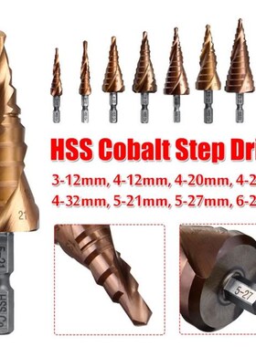 M35 HSS-CO Cobalt Step Drill Bit 1/4 Inch Cone Hex Shank Spi