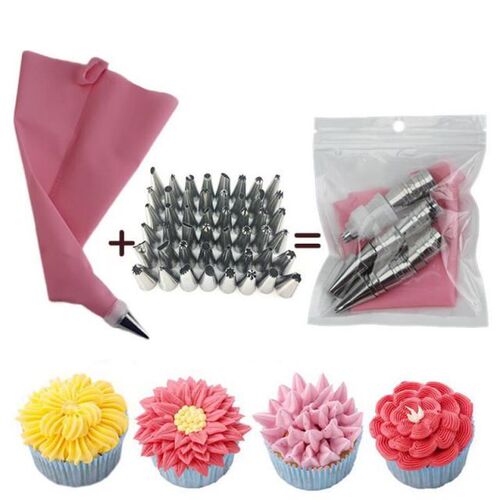 50PC Silk Flower Tool Fondant Baking Pastry Bag Nozzle Set S