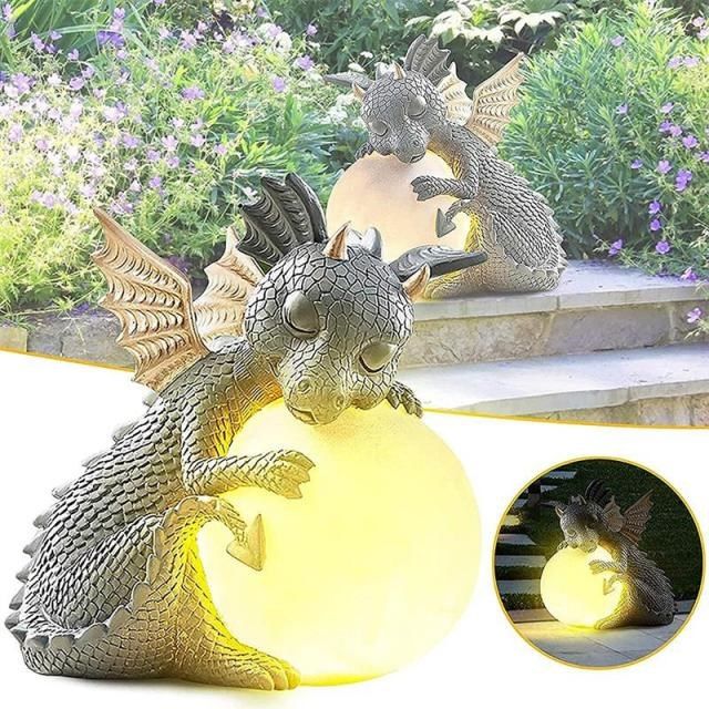 Garden Statue Dragon Meditation Sculpture Led Lighting Ornam图片