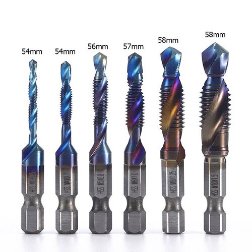 6pcs Hex Shank HSS Screw Thread Deburr Metric Tap Drill Bits