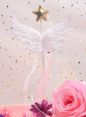 1pc Angel Feather Wing Flag Cake Toppers Baby Shower Birthda