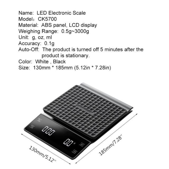 Household Electronic 3kg/0.1g Drip Coffee Scale Precision Ki