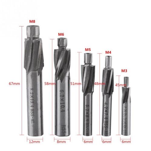 5 Pcs M3-M8 Countersink Drill Bit 4 Flutes HSS-AL Countersin