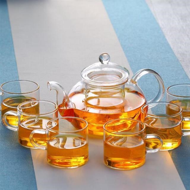 Clear Glass Teapot Set With Infuser Strainer 6 Glass Tea Cup