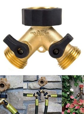 3/4 Inch 2 Way Brass Hose Faucet Manifold Garden Tap Splitte
