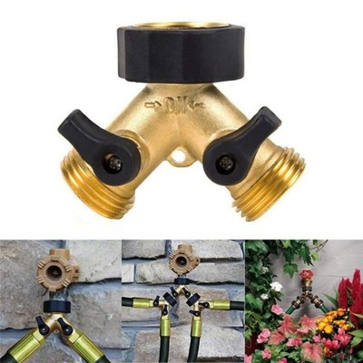 3/4 Inch 2 Way Brass Hose Faucet Manifold Garden Tap Splitte