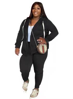 Plus Size Two Pieces Outfit for Women Hoodies Matching Set T