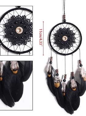Big Natural Feather Black Color Lace Dreamcatcher Wind Chime