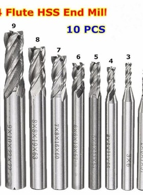 10Pcs HSS End Mill Straight Shank 4 Flutes CNC Milling Cutte