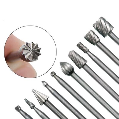 10pcs HSS Routing Router Bits Burr Rotary Tools  Rotary Carv
