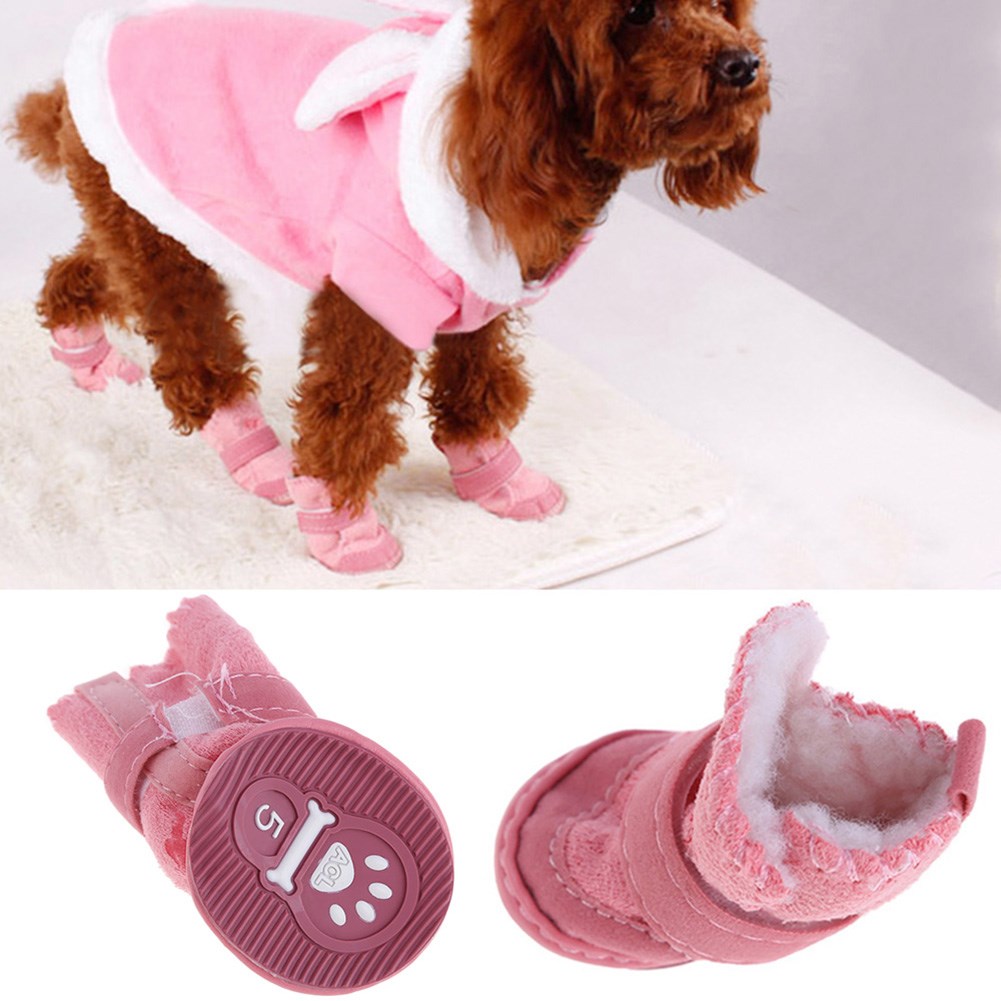 4pcs Lovely Thicken Pet Winter Shoes Boot Anti-slip Shoes Fo