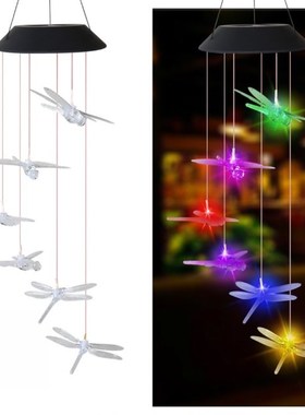 Dragonfly Color Solar Power Wind Chime Lamps Colorful Windbe