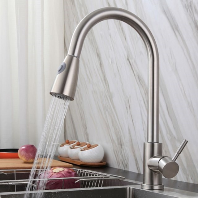 Stainless Steel Kitchen Faucets Single Handle Pull Out Water