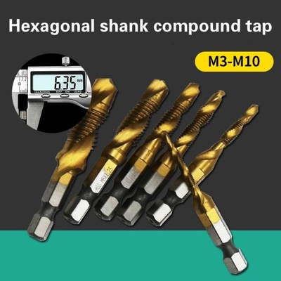 6PCS M3-M10 Screw Tap Drill Bits HSS Taps Woodworking Metric
