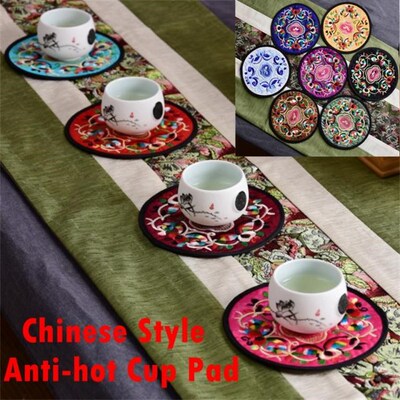 1pc Coasters Chinese Style Cloth Embroidery Coasters Anti-ho