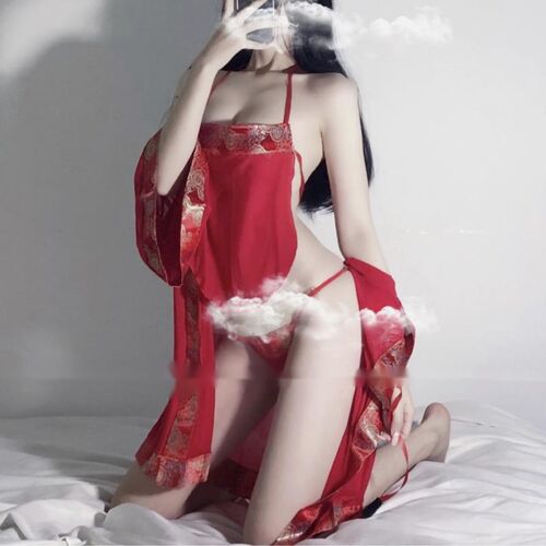 Red Sexy Underwear Suit Funny Belly Pocket Bathrobe Women's