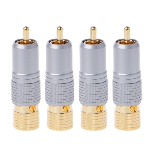 4 Pcs Gold Plated RCA Plug Locking Non Solder Plugs Connect