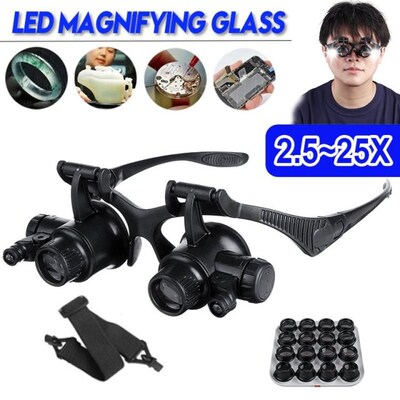 2.5X 4X 6X 8X 10X 15X 20X 25X 8 Lens Loupe Headband Magnifie