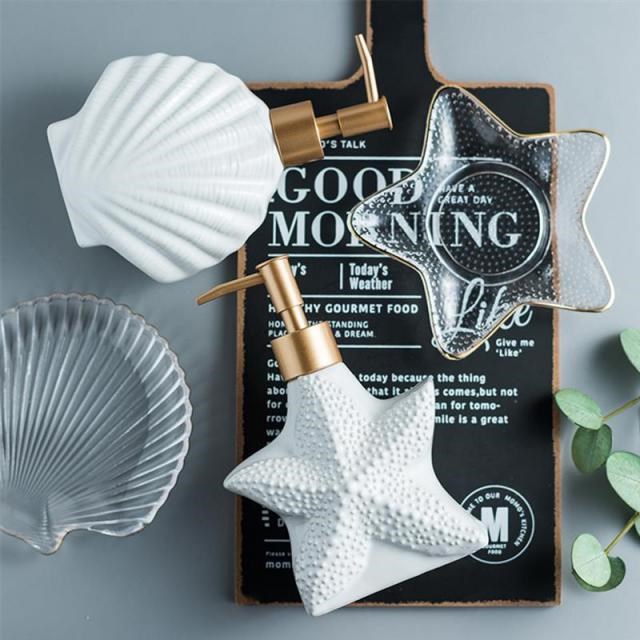 Starfish Shell Ceramic Liquid Soap Dispenser Bottle Hand San