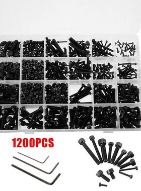 1200Pcs M2 M3 M4 Hex Socket Screw Set Carbon Steel Flat Roun
