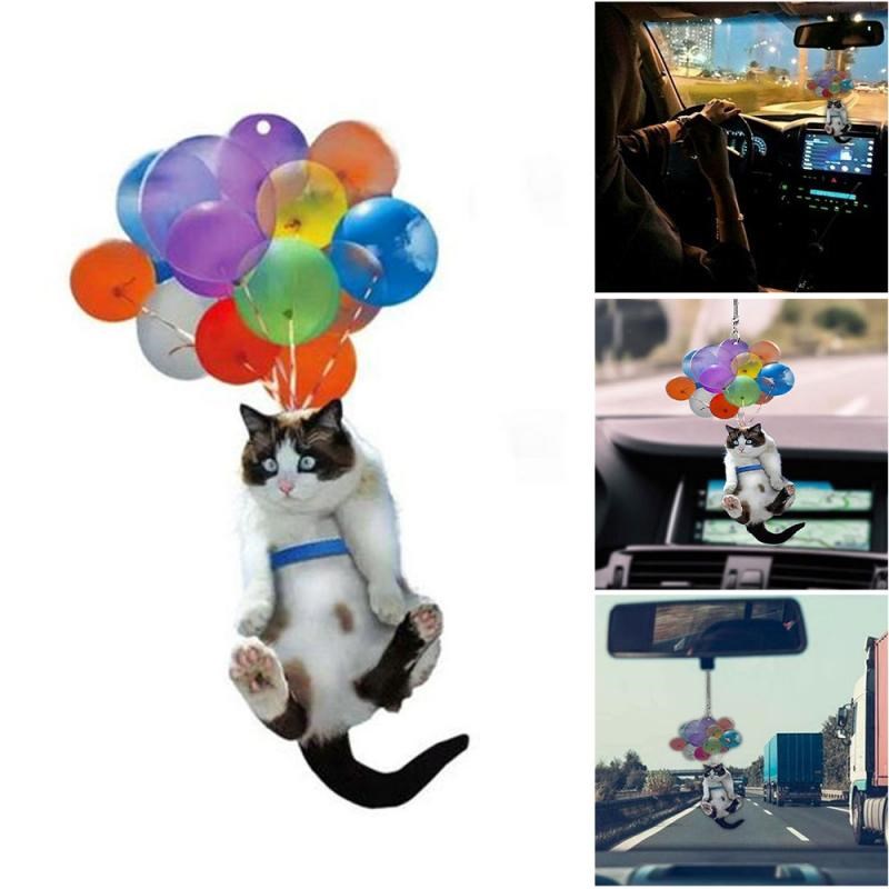 Cat Balloon Car Pendant Cute Cat Car Rear View Mirror Charm
