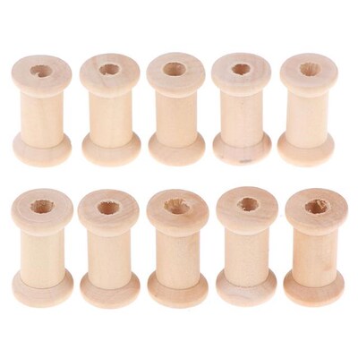 10Pcs Wooden Bobbins Spools Reels Vintage Style Organizer 适