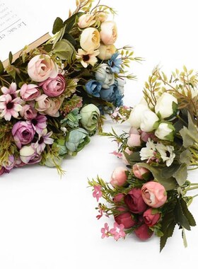 Artificial Flowers Silk Tea Roses Vases for Home Decoration