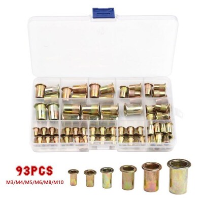 93pcs M3 M4 M5 M6 M8 M10 M12 Zinc Plated Carbon Steel Knurle