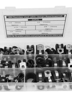 52Pcs Stainless Steel Rubber Sleeve Cable Clamp Assortment K