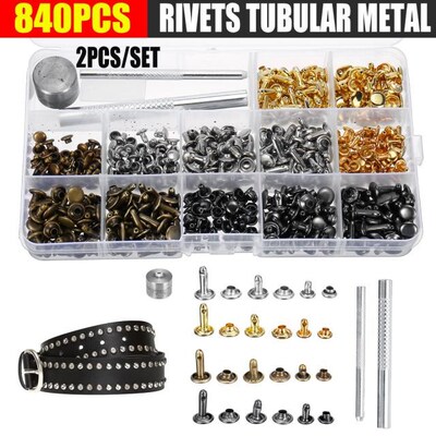 840Pcs Leather Rivets Double Cap Tubular Metal Studs Rivet w