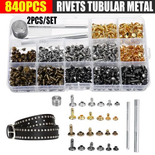 840Pcs Leather Rivets Double Cap Tubular Metal Studs Rivet w