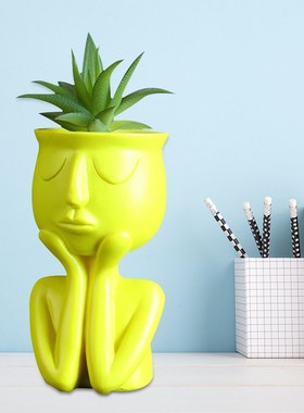Humanoid Bonsai Resin Pot Desktop Succulent Head Vase Small