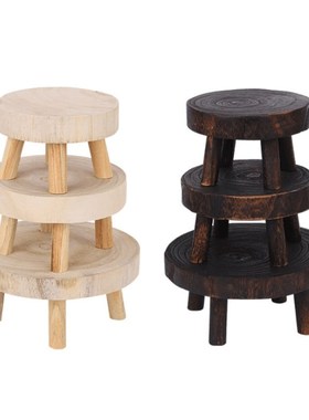 Printed Solid Wood Stool Flower Pot Stand Round Bench Plant