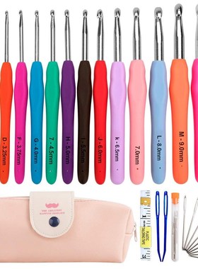 14pcs Aluminum Crochet Hooks Set Big Size Soft Handle Croche