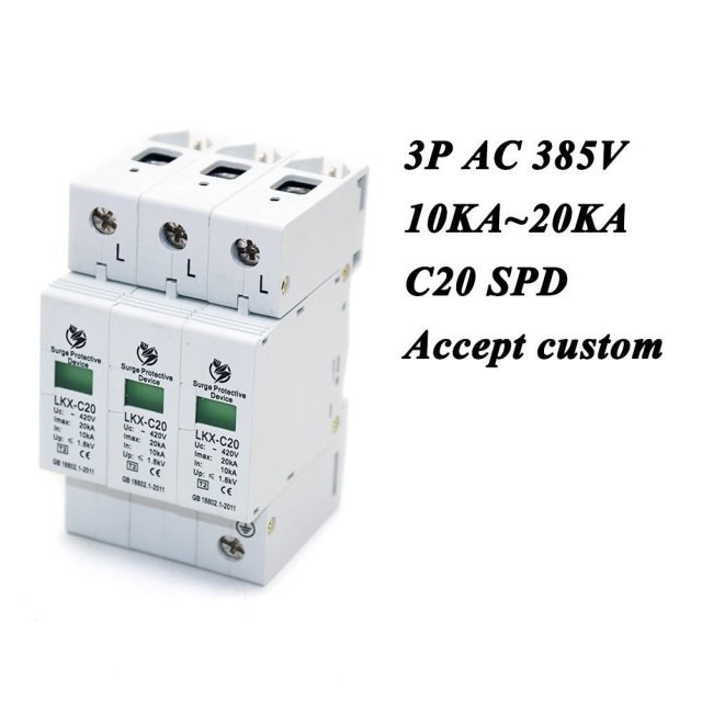 Hot sale C20-3P 10KA~20KA ~385V AC SPD House Surge Protector