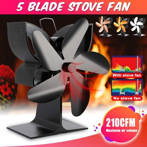 Black Fireplace Fan 5 Blades Heat Powered Stove Fan Log Wood